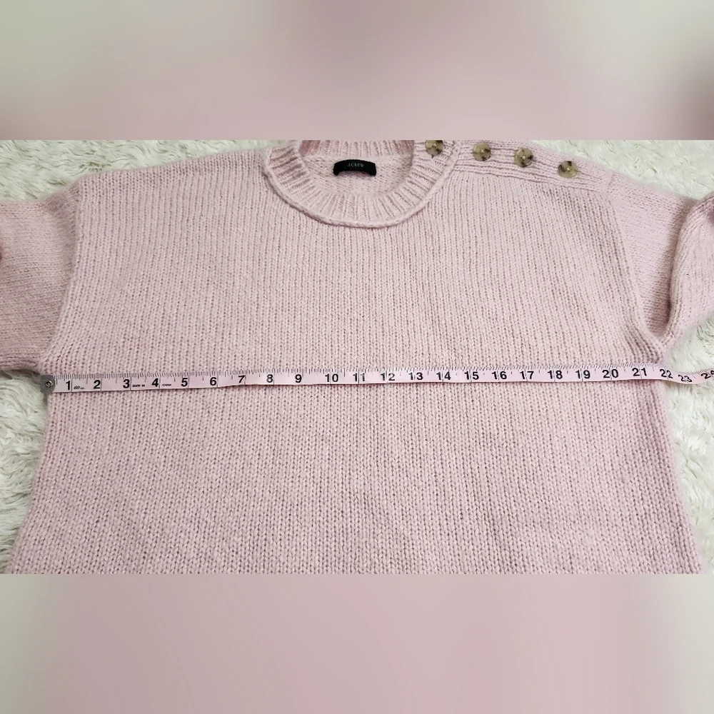 J. CREW Button Shoulder Crew neck Sweater Pale Blush (Large/XL) Alpaca/Wool Blnd
